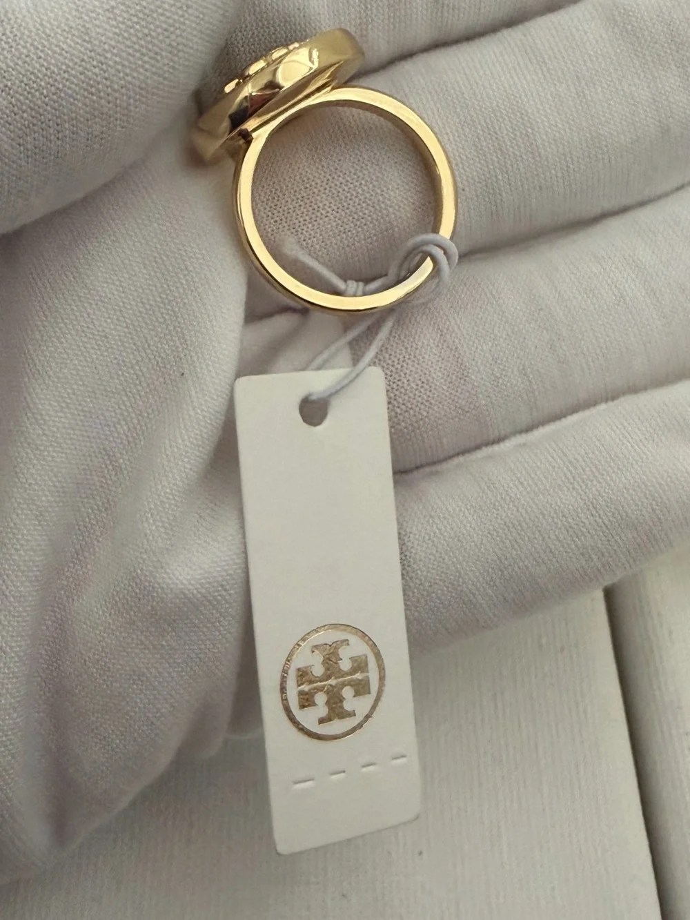 Tory Burch AUTHENTIC Gold-Tone Ring Malachite Semiprecious Stone Logo Sz 8